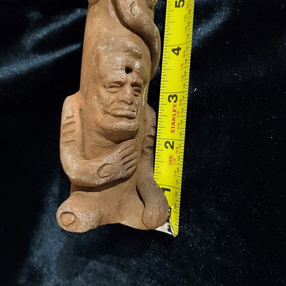 Aztec Mayan Folk Art Clay Flute Handmade Lizard Person